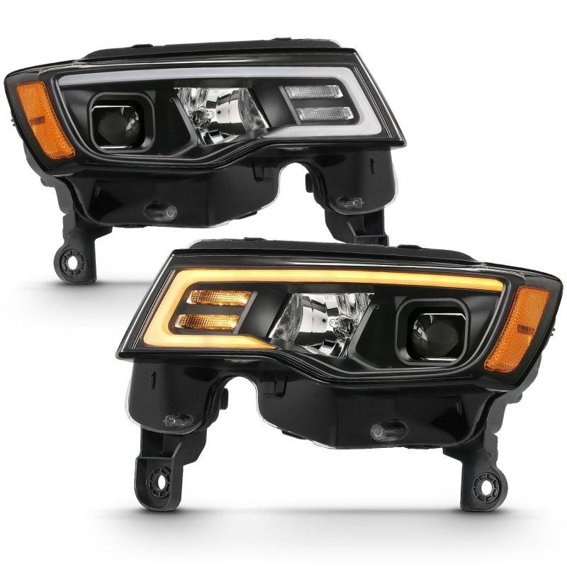 ANZO 2017-2018 Jeep Grand Cherokee Projector Headlights w/ Plank Style Switchback - Black w/ Amber | Too Fast Autoparts | Order Online | Canada & USA Shipping