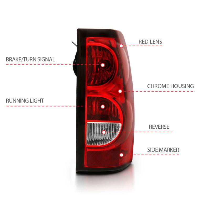 ANZO 2004-2007 Chevy Silverado Taillight Red/Clear Lens w/Black Trim (OE Replacement) | Too Fast Autoparts | Order Online | Canada & USA Shipping