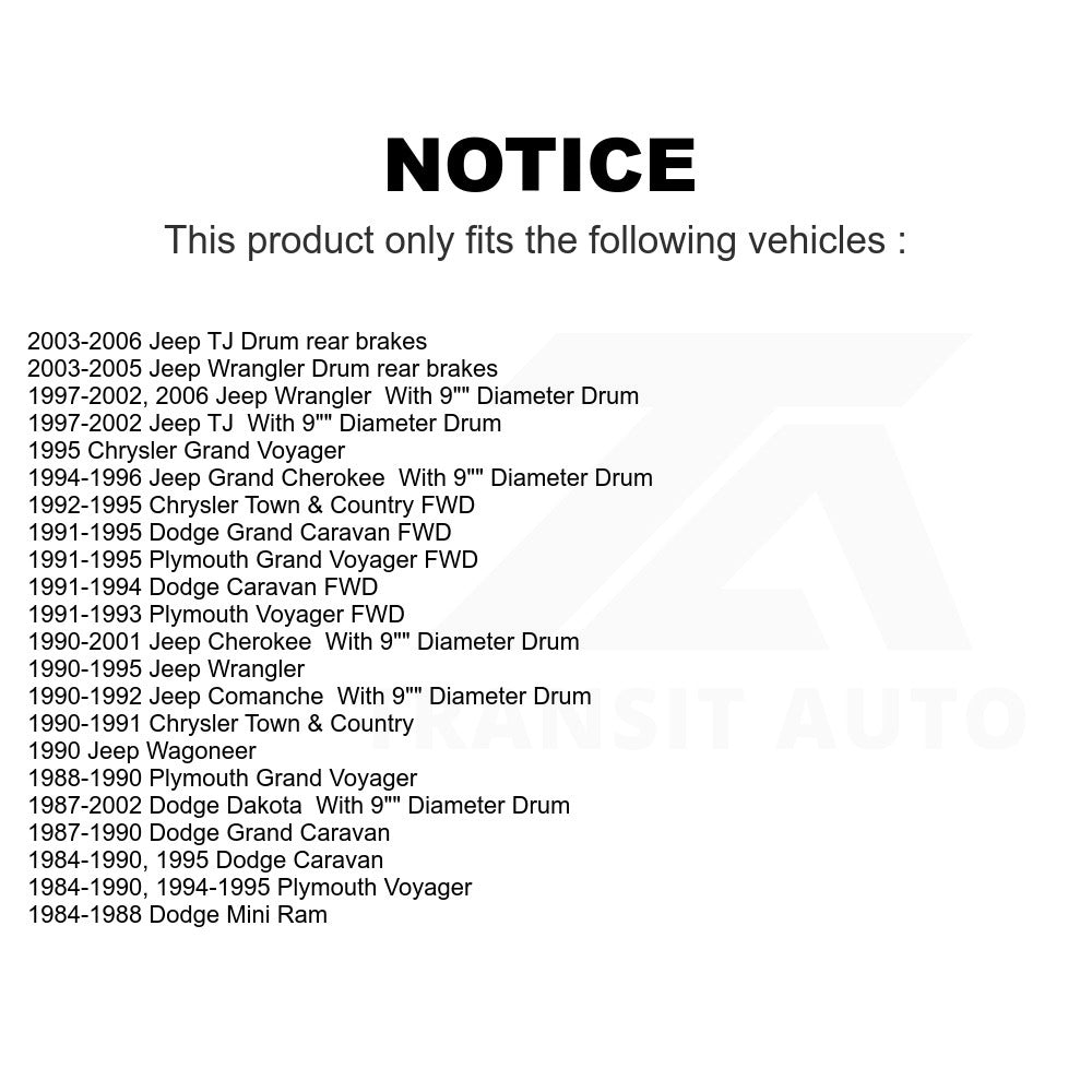 Rear Drum Brake Hardware Kit 13-H7170 For Jeep Wrangler Dodge Dakota Cherokee Grand Plymouth Caravan Voyager Comanche Chrysler Town & Country Mini Ram Wagoneer TJ