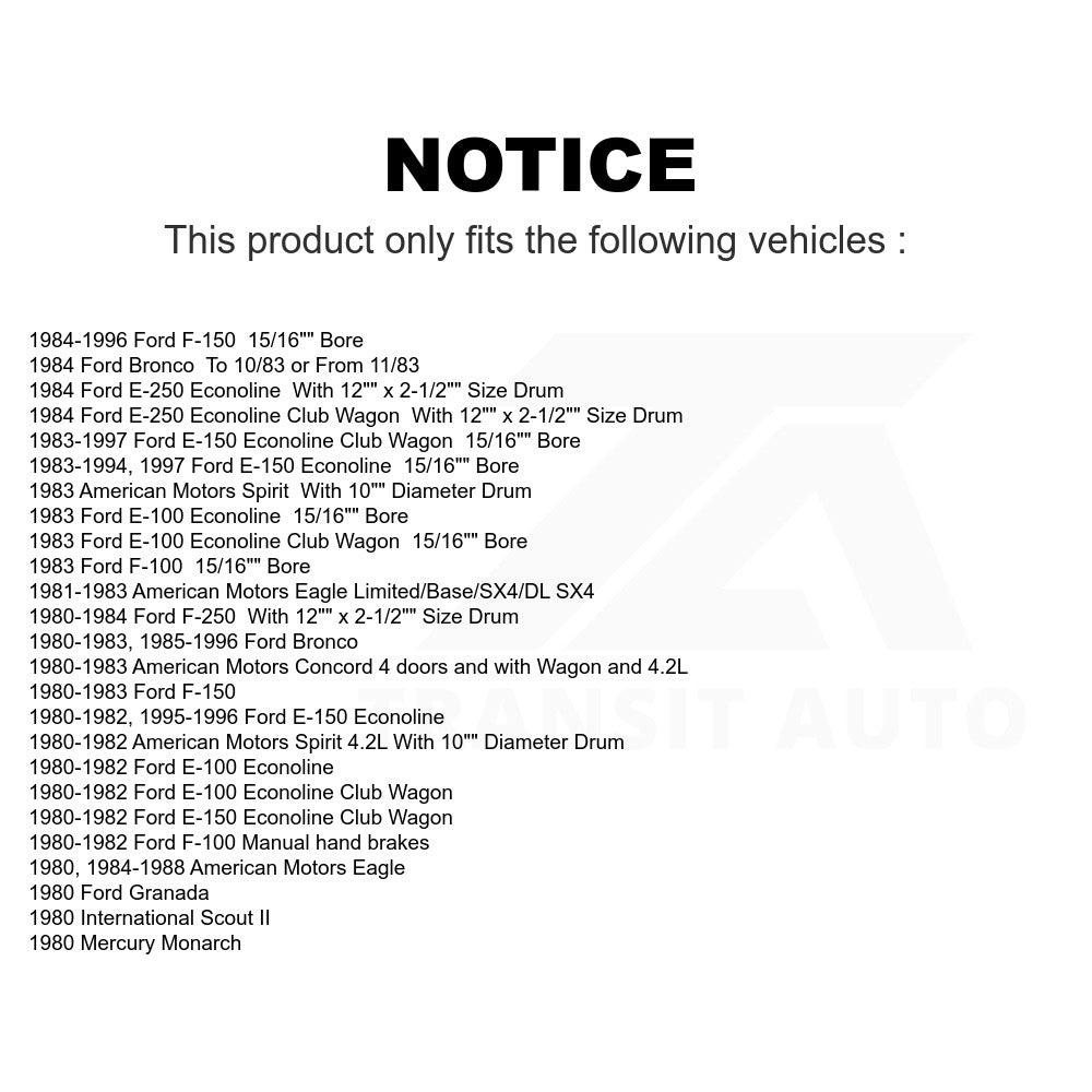 Rear Drum Brake Wheel Cylinder 14-WC370192 For Ford F-150 Bronco E-150 Econoline F-250 F-100 Club Wagon American Motors Eagle Concord International Scout II E-100 Spirit Granada E-250 Mercury Monarch