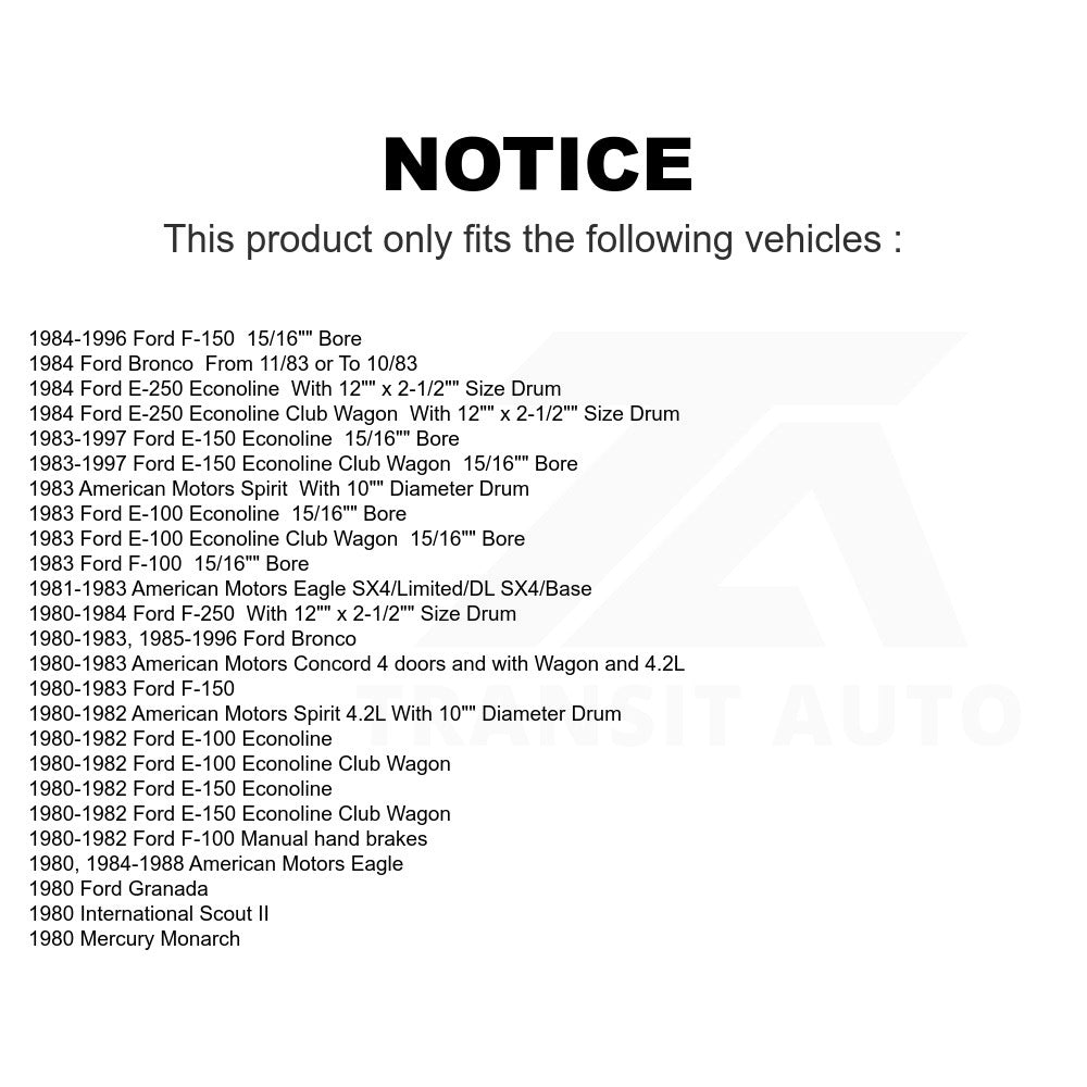 Rear Drum Brake Wheel Cylinder 14-WC370193 For Ford F-150 Bronco E-150 Econoline F-250 F-100 Club Wagon American Motors Eagle Concord International Scout II E-100 Spirit Granada E-250 Mercury Monarch