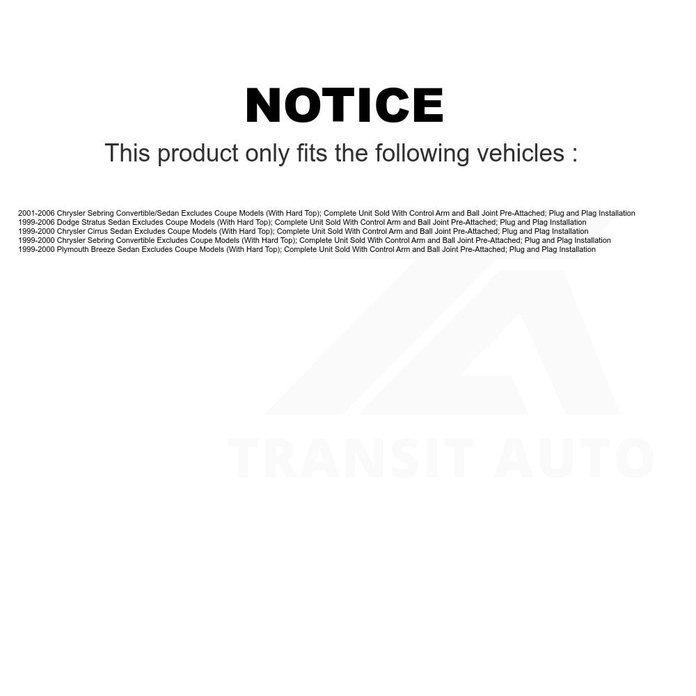 Front Right Suspension Strut Coil Spring Assembly 78A-11652 For Chrysler Sebring Dodge Stratus Cirrus Plymouth Breeze