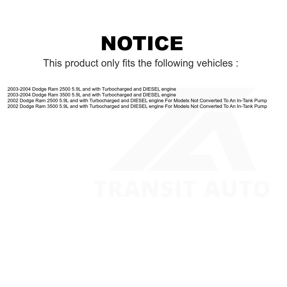 Electric Fuel Pump AGY-00210092 For Dodge Ram 2500 3500 5.9L with Turbocharged DIESEL engine