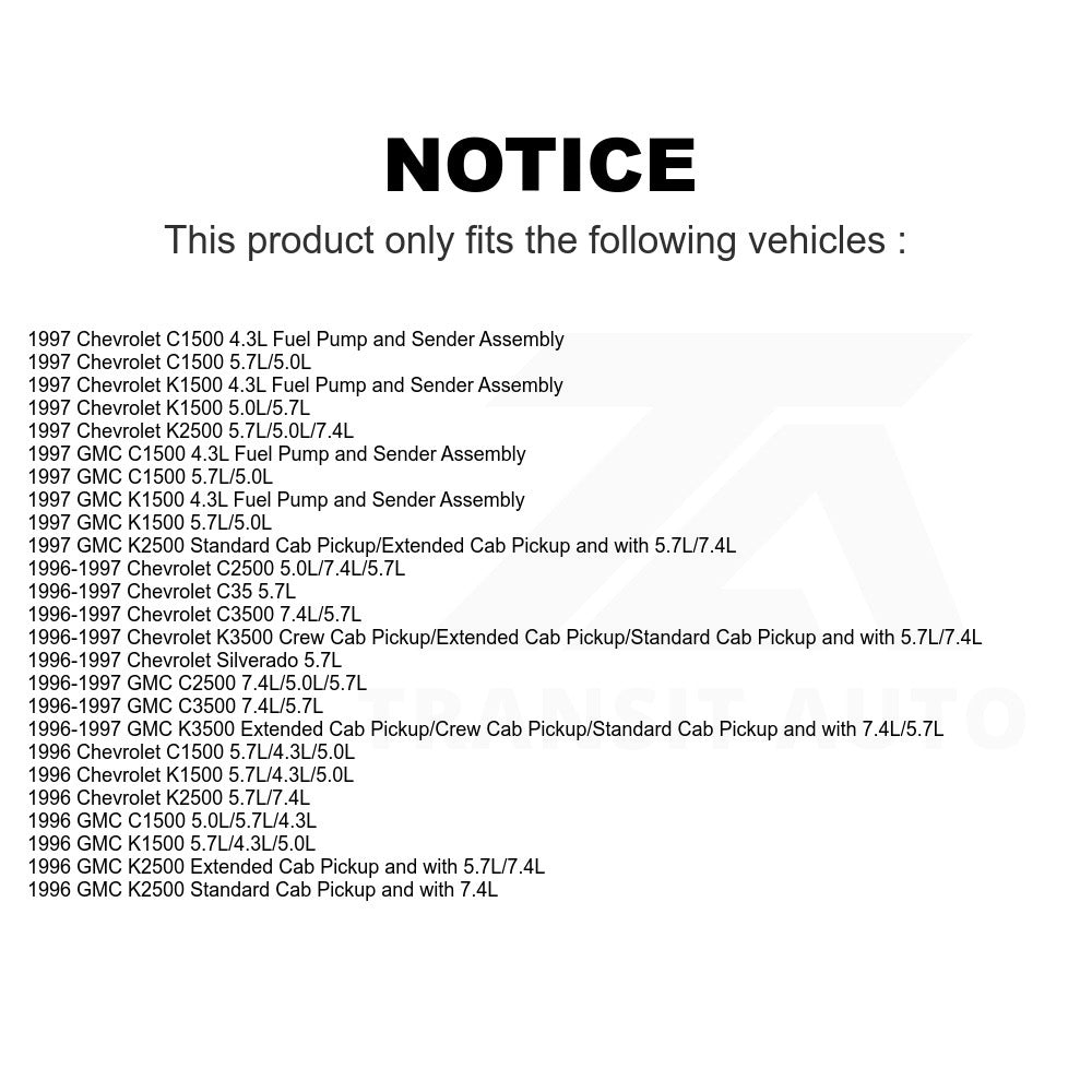 Fuel Pump Sender Assembly AGY-00310260 For Chevrolet K1500 C1500 GMC K2500 C2500 C3500 K3500 C35 Silverado
