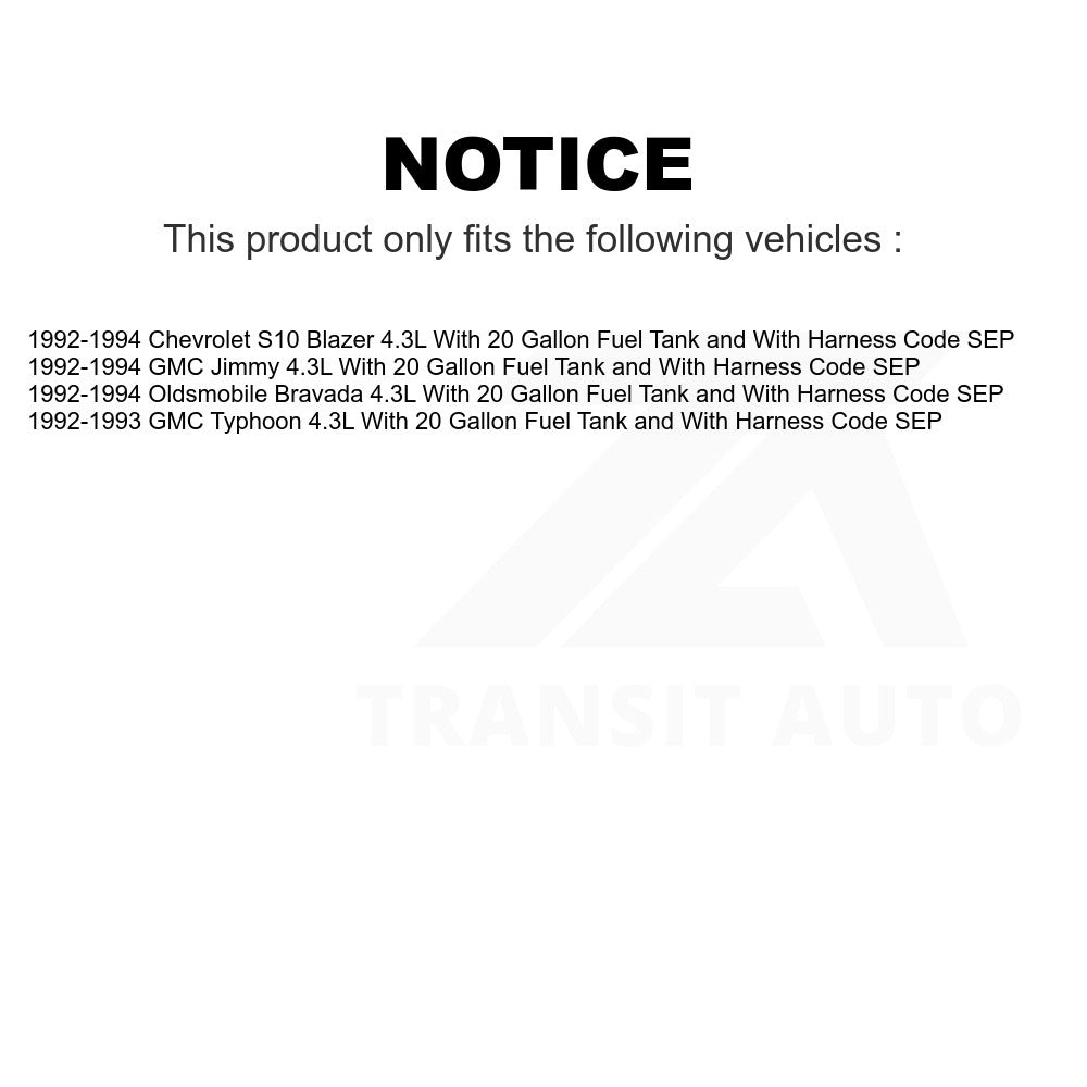Fuel Pump Sender Assembly AGY-00310261 For Chevrolet S10 Blazer GMC Jimmy Oldsmobile Bravada Typhoon With 20 Gallon Tank Harness Code SEP 4.3L