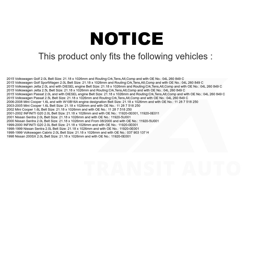 Alternator Accessory Drive Belt BAN-6PK1030 For Volkswagen Mini Cooper Jetta Passat Nissan Sentra Golf INFINITI G20 SportWagen Cabrio 200SX