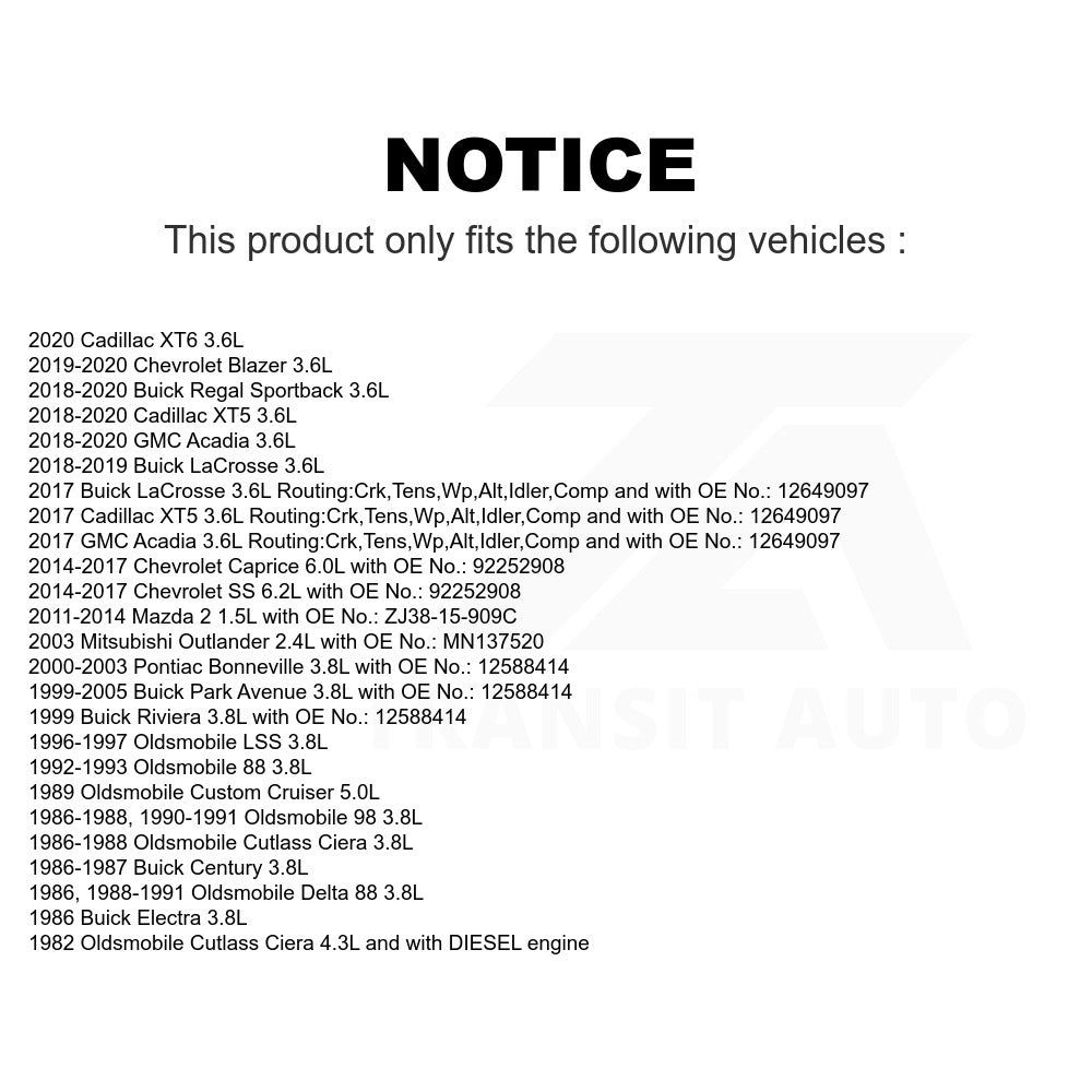 Accessory Drive Belt BAN-6PK1840 For GMC Acadia Cadillac XT5 Buick Park Avenue Chevrolet Pontiac Bonneville Mazda 2 Blazer LaCrosse Oldsmobile Mitsubishi Outlander Delta 88 SS Regal Sportback Cutlass