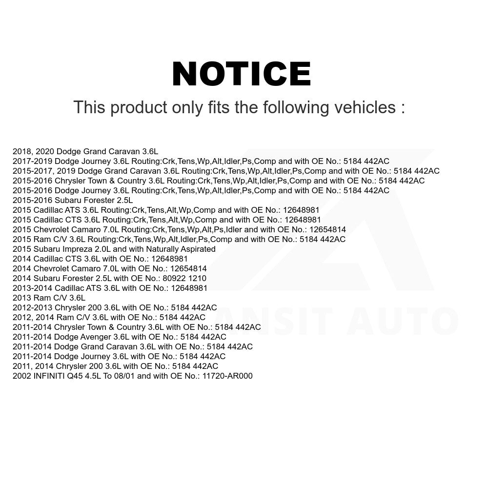 Accessory Drive Belt BAN-6PK1960 For Dodge Grand Caravan Chrysler Journey Town & Country Subaru Forester 200 Avenger Chevrolet Camaro Cadillac ATS Impreza CTS Ram C/V INFINITI Q45