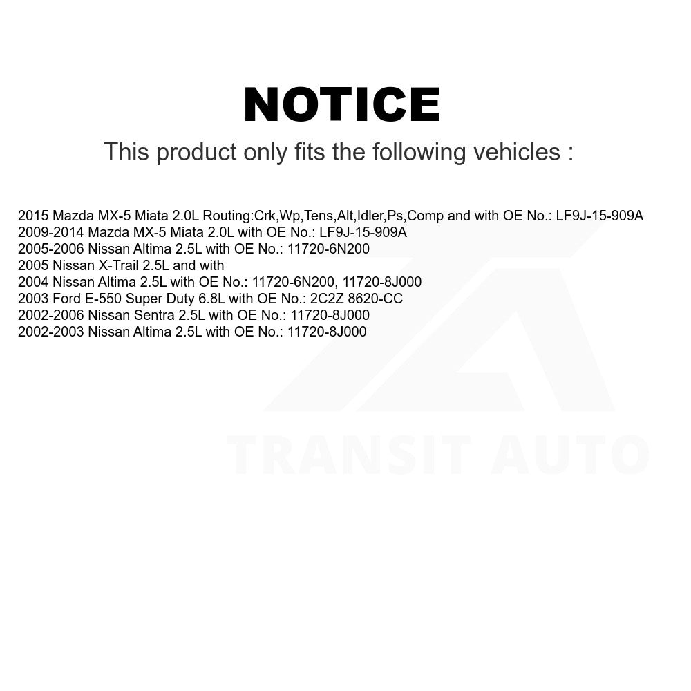 and Accessory Drive Belt BAN-6PK2247 For Nissan Altima Sentra Mazda MX-5 Miata Ford X-Trail E-550 Super Duty
