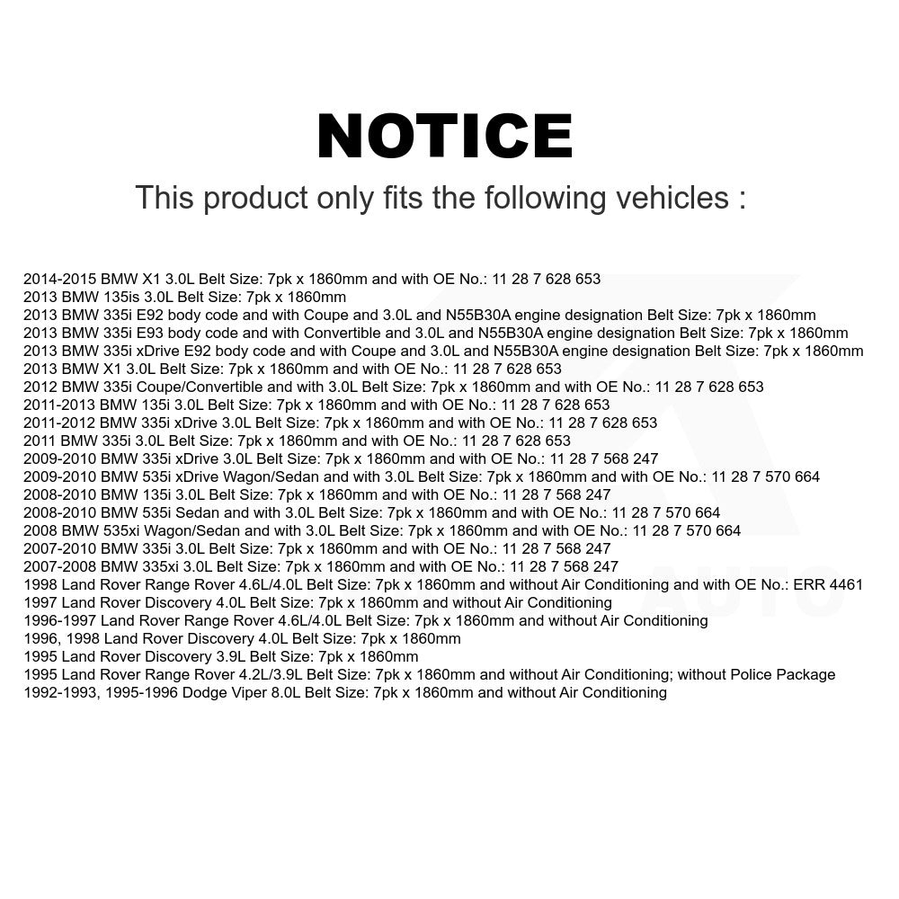 Accessory Drive Belt BAN-7PK1865 For BMW 335i X1 xDrive 535i 135i Land Rover 535xi 335xi Discovery Range Dodge Viper 135is