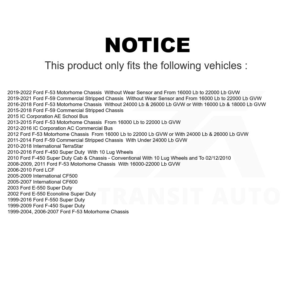 Ceramic Disc Brake Pads CMX-D1066 For Ford F-450 Super Duty F-550 F-59 Commercial Stripped Chassis International IC Corporation LCF CF500 CF600 TerraStar AE School Bus E-550 AC F-53 Motorhome