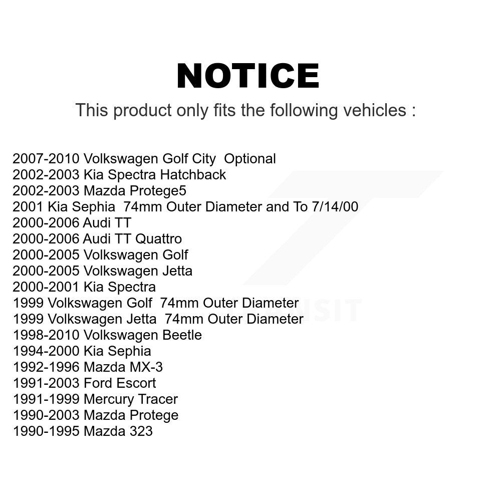 Front Wheel Bearing Pair For Volkswagen Jetta Beetle Ford Escort Mazda Protege Golf Kia Audi Spectra Protege5 TT Quattro Sephia Mercury Tracer MX-3 323 City K70-100490