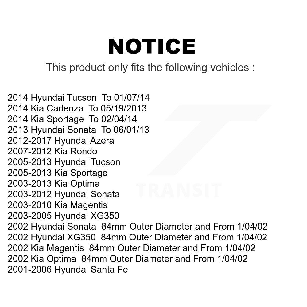 Front Wheel Bearing Pair For Hyundai Sonata Kia Optima Tucson Sportage Santa Fe Rondo Azera XG350 Cadenza Magentis K70-100497