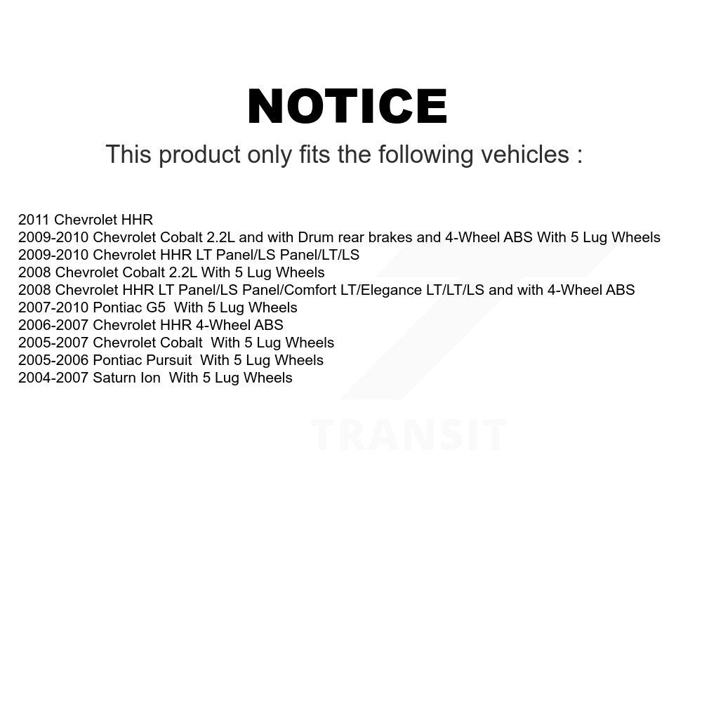 Front Rear Wheel Bearing & Hub Assembly Kit For Chevrolet Cobalt HHR Saturn Ion Pontiac G5 Pursuit K70-101204