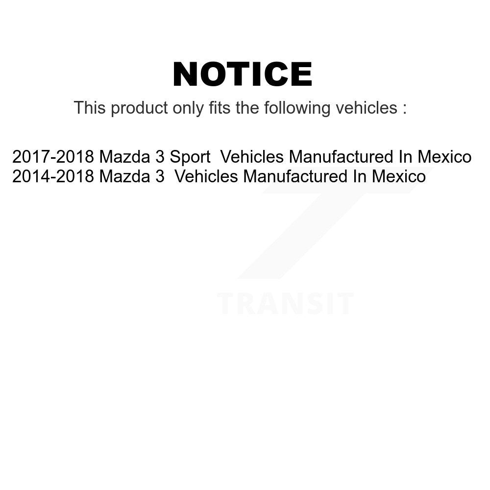 Front Rear Wheel Bearing & Hub Assembly Kit For Mazda 3 Sport Vehicles Manufactured In Mexico K70-101461