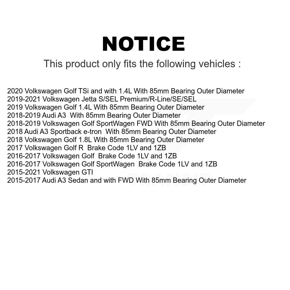 Front Rear Wheel Bearing & Hub Assembly Kit For Volkswagen Jetta GTI Audi A3 Golf SportWagen R Sportback e-tron K70-101465