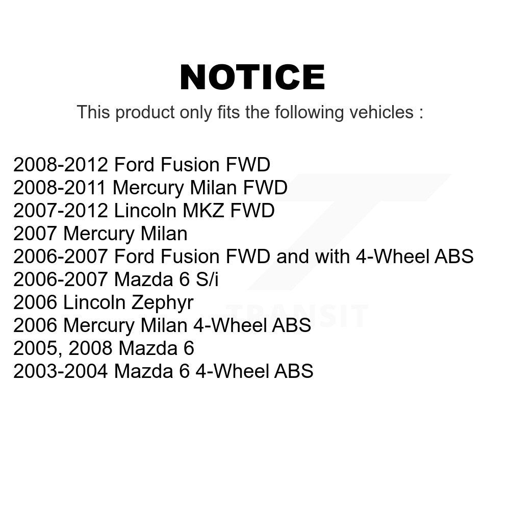 Front Rear Wheel Bearing And Hub Assembly Kit For Ford Fusion Mazda 6 Lincoln MKZ Mercury Milan Zephyr K70-101529