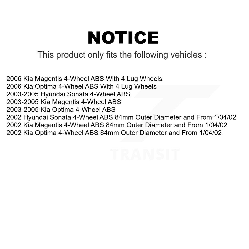 Front Rear Wheel Bearing And Hub Assembly Kit For Hyundai Sonata Kia Optima Magentis 4-Wheel ABS K70-101551