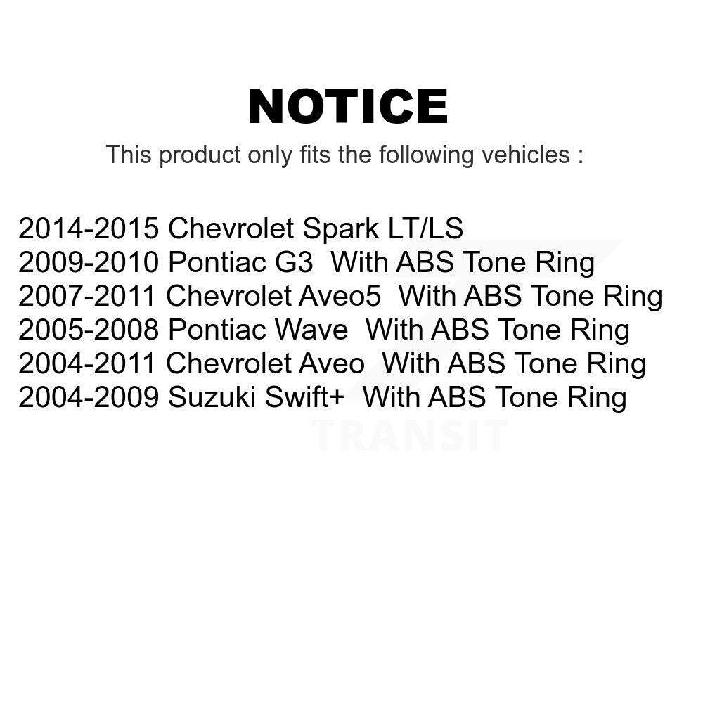 Front Rear Wheel Bearing And Hub Assembly Kit For Chevrolet Aveo Spark Aveo5 Pontiac G3 Suzuki Wave Swift+ K70-101701