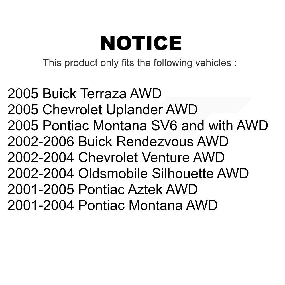 Front Rear Wheel Bearing & Hub Assembly Kit For Buick Rendezvous Chevrolet Pontiac Venture Montana Aztek Uplander Oldsmobile Silhouette Terraza K70-101751
