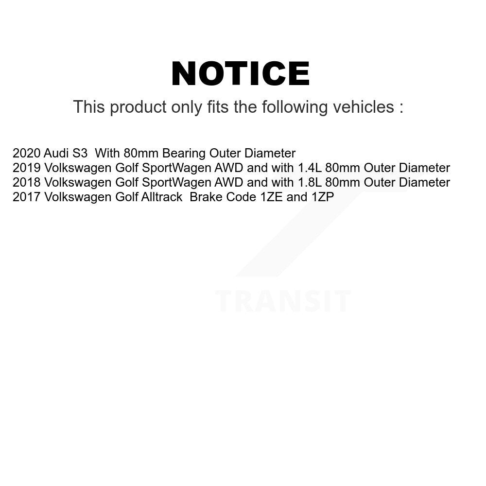 Front Rear Wheel Bearing & Hub Assembly Kit For Volkswagen Golf Alltrack SportWagen Audi S3 K70-101817