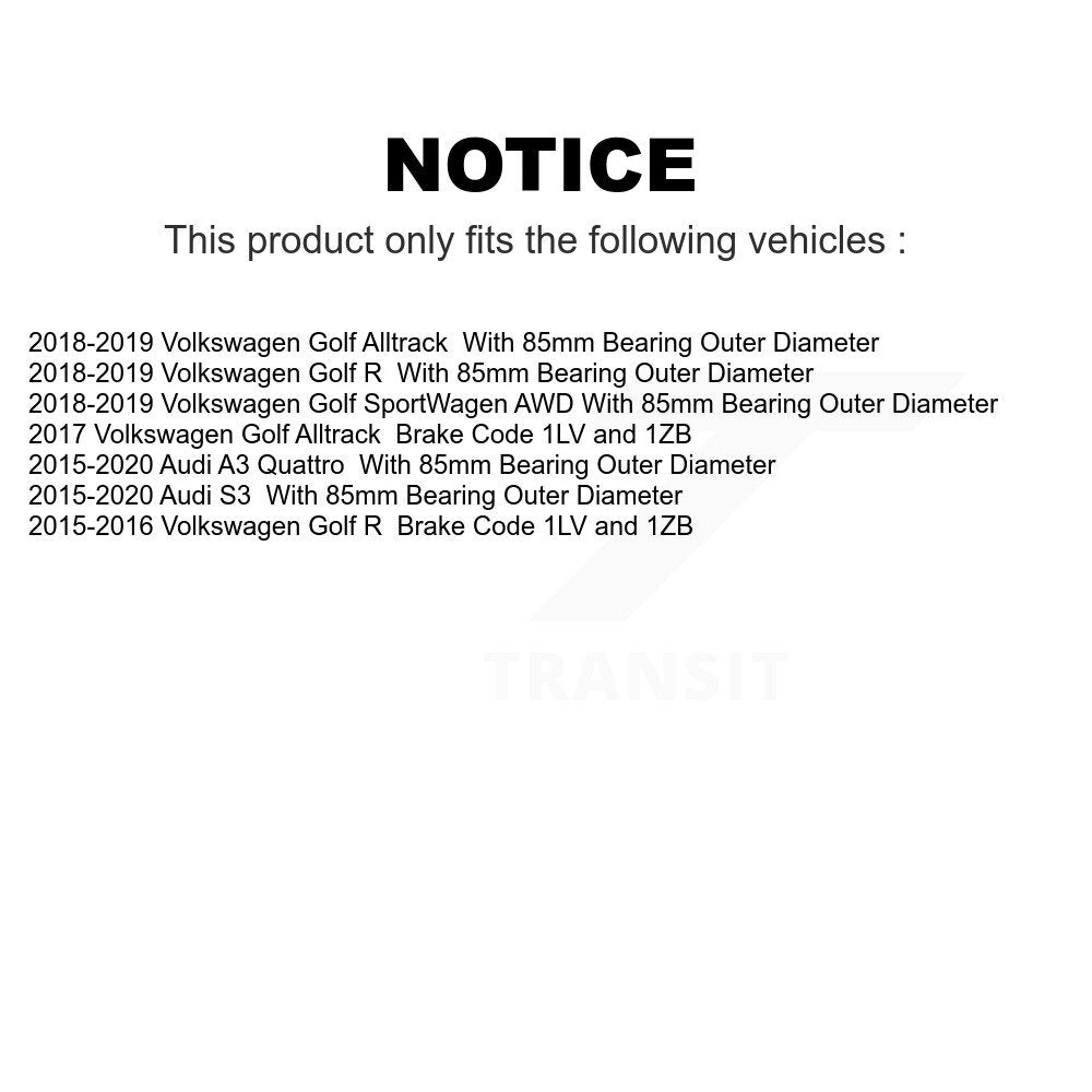 Front Rear Wheel Bearing & Hub Assembly Kit For Volkswagen Audi A3 Quattro Golf Alltrack R S3 SportWagen K70-101818