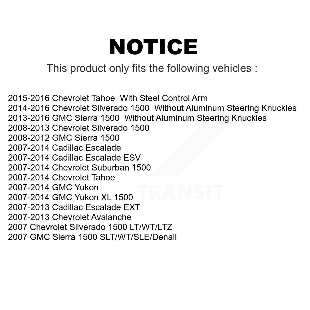 Front Suspension Control Arm And Ball Joint Assemblies Kit For Chevrolet Silverado 1500 GMC Sierra Tahoe Suburban Yukon Cadillac XL Avalanche Escalade ESV EXT K72-100562
