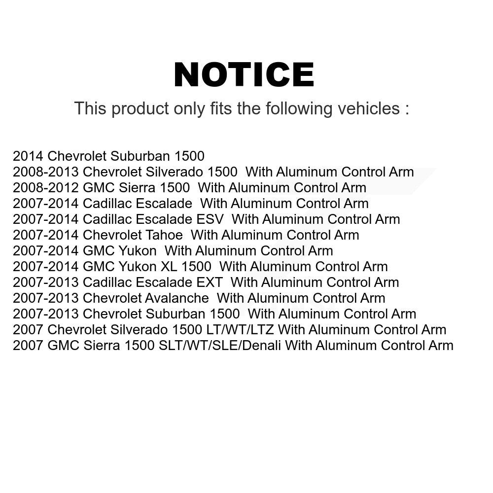 Front Suspension Control Arms And Lower Ball Joints Kit For Chevrolet Silverado 1500 GMC Tahoe Sierra Suburban Yukon Cadillac XL Avalanche Escalade ESV EXT K72-101165