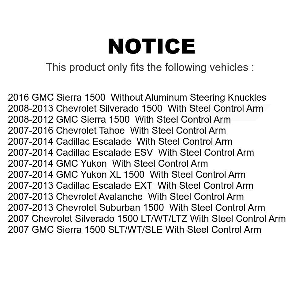Front Suspension Control Arms And Lower Ball Joints Kit For Chevrolet Silverado 1500 GMC Tahoe Sierra Suburban Yukon Cadillac XL Avalanche Escalade ESV EXT K72-101166