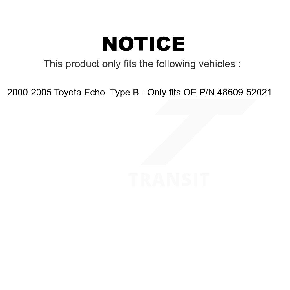 Front Suspension Strut Shock Mounting Pair For 2000-2005 Toyota Echo Type B - Only fits OE P N 48609-52021 K73-100124