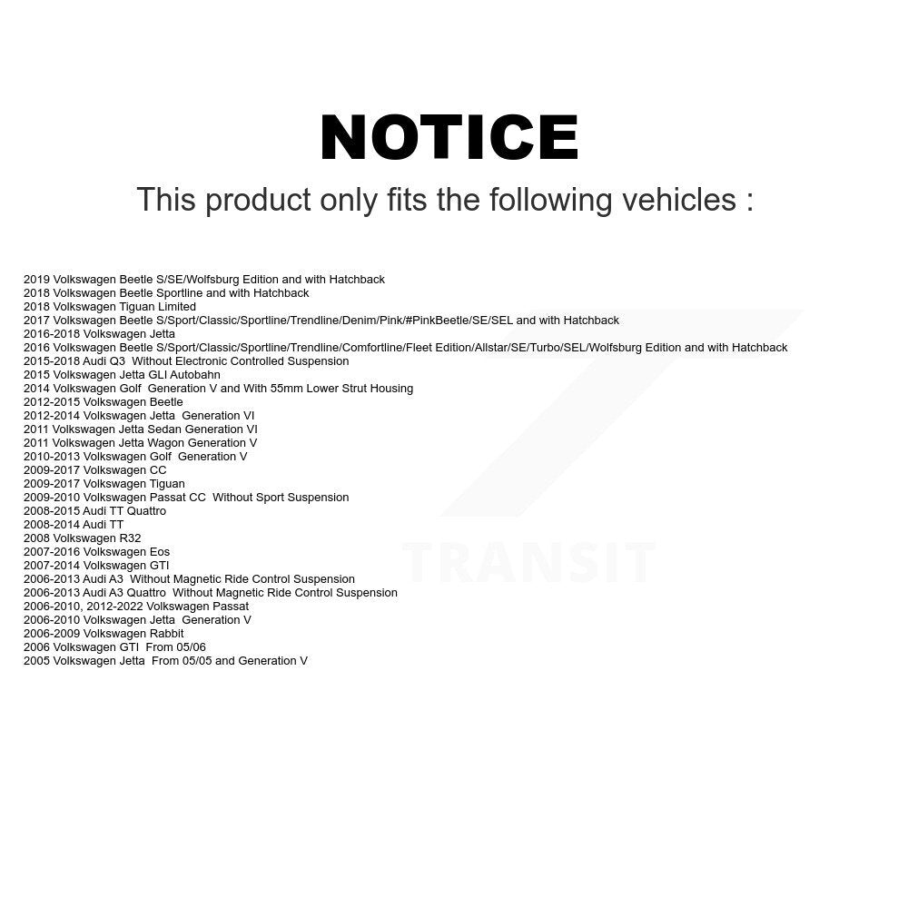 Front Suspension Strut Shock Mounting Pair For Volkswagen Jetta Passat Tiguan Beetle Audi CC GTI Q3 Eos Golf Rabbit A3 TT Quattro Limited R32 K73-100154