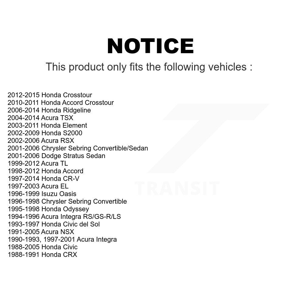 Rear Suspension Strut Shock Mounting Pair For Honda Accord CR-V Civic Acura TL TSX Element Ridgeline Chrysler Sebring Dodge Stratus Integra RSX Crosstour S2000 del Sol Odyssey CRX NSX Isuzu Oasis EL K73-100185