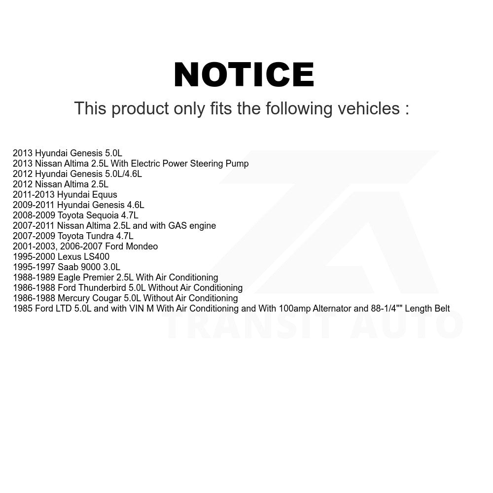 Serpentine Belt KBR-5060878 For Nissan Altima Toyota Tundra Hyundai Genesis Lexus LS400 Sequoia Ford LTD Thunderbird Equus Mercury Cougar Saab 9000 Eagle Premier Mondeo