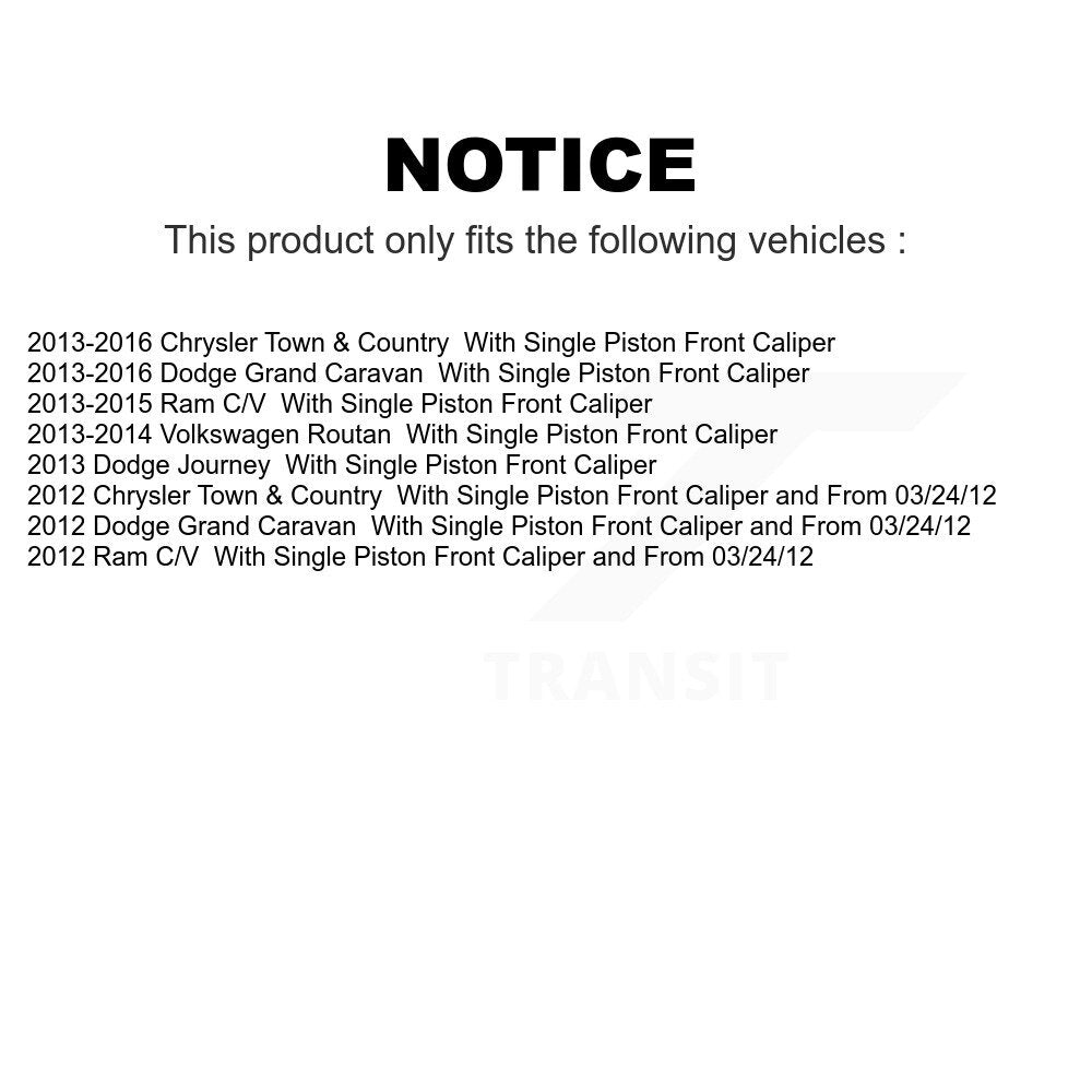 Transit Auto - Rear Coated Disc Brake Rotors And Ceramic Pads Kit For Dodge Grand Caravan Chrysler Town & Country Journey Ram C/V Volkswagen Routan KGA-105362
