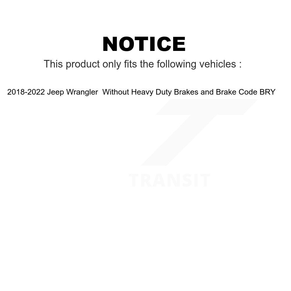 Transit Auto - Front Coated Disc Brake Rotors And Ceramic Pads Kit For 2018-2022 Jeep Wrangler Without Heavy Duty Brakes Code BRY KGC-100022