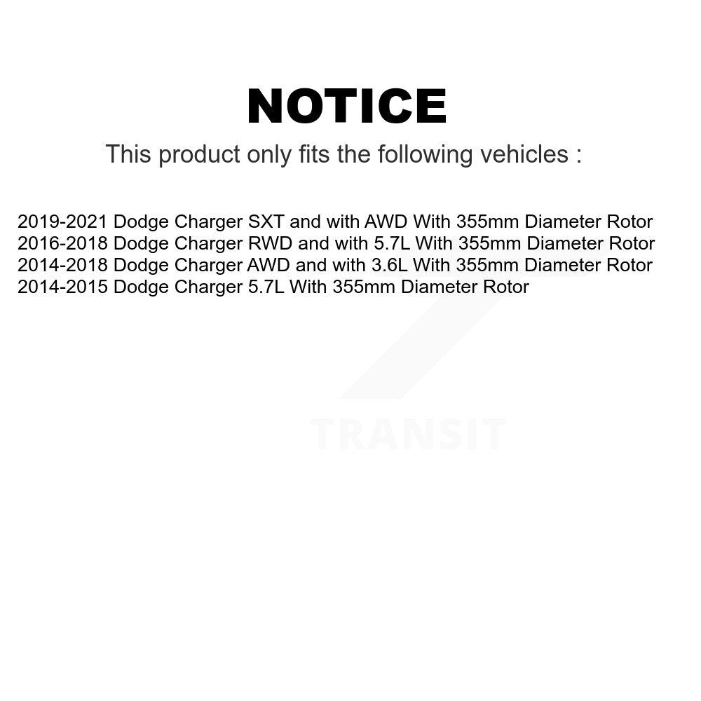 Transit Auto - Front Coated Disc Brake Rotors And Ceramic Pads Kit For Dodge Charger With 355mm Diameter Rotor KGC-100129