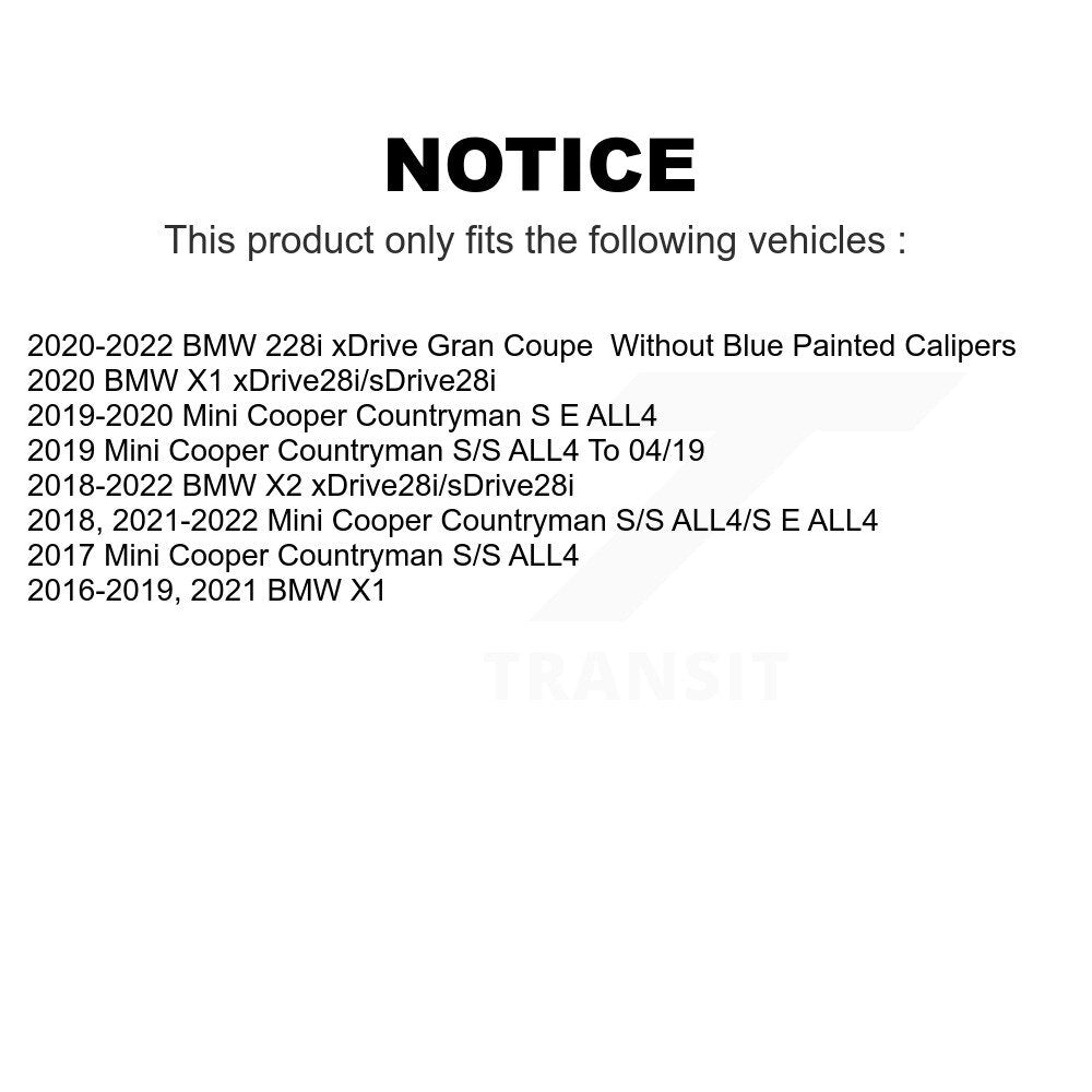 Transit Auto - Front Coated Disc Brake Rotors And Ceramic Pads Kit For BMW X1 Mini Cooper Countryman X2 228i xDrive Gran Coupe KGC-100168