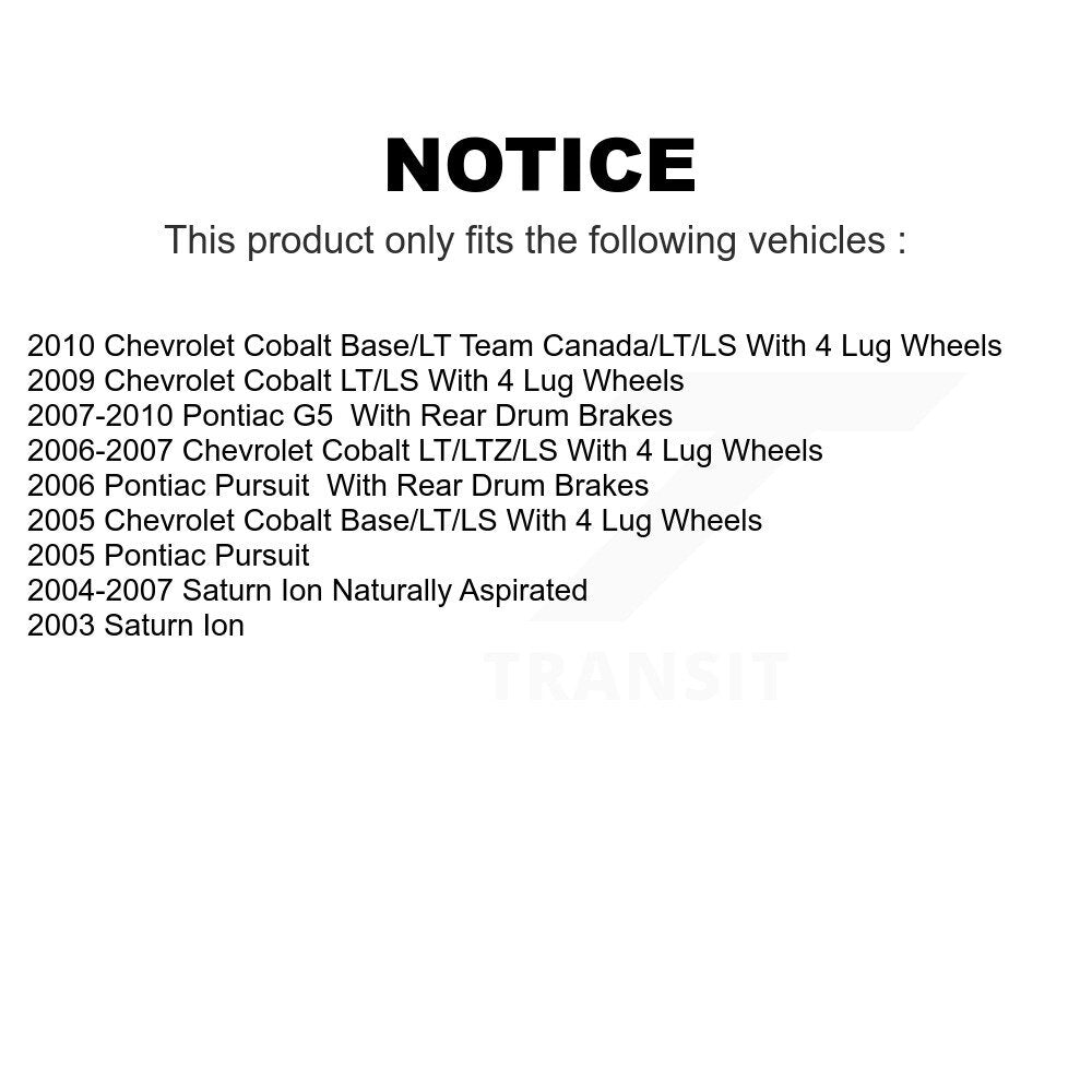 Transit Auto - Front Coated Disc Brake Rotors And Ceramic Pads Kit For Chevrolet Cobalt Saturn Ion Pontiac G5 Pursuit KGC-100189