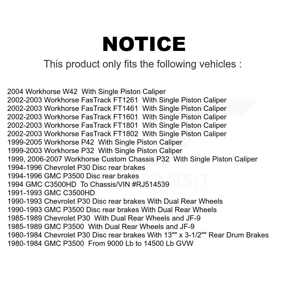 Front Rear Semi-Metallic Brake Pads Kit For Chevrolet P30 GMC P3500 Workhorse Custom Chassis P32 P42 W42 C3500HD FasTrack FT1261 FT1461 FT1601 FT1801 FT1802 KSM-100548