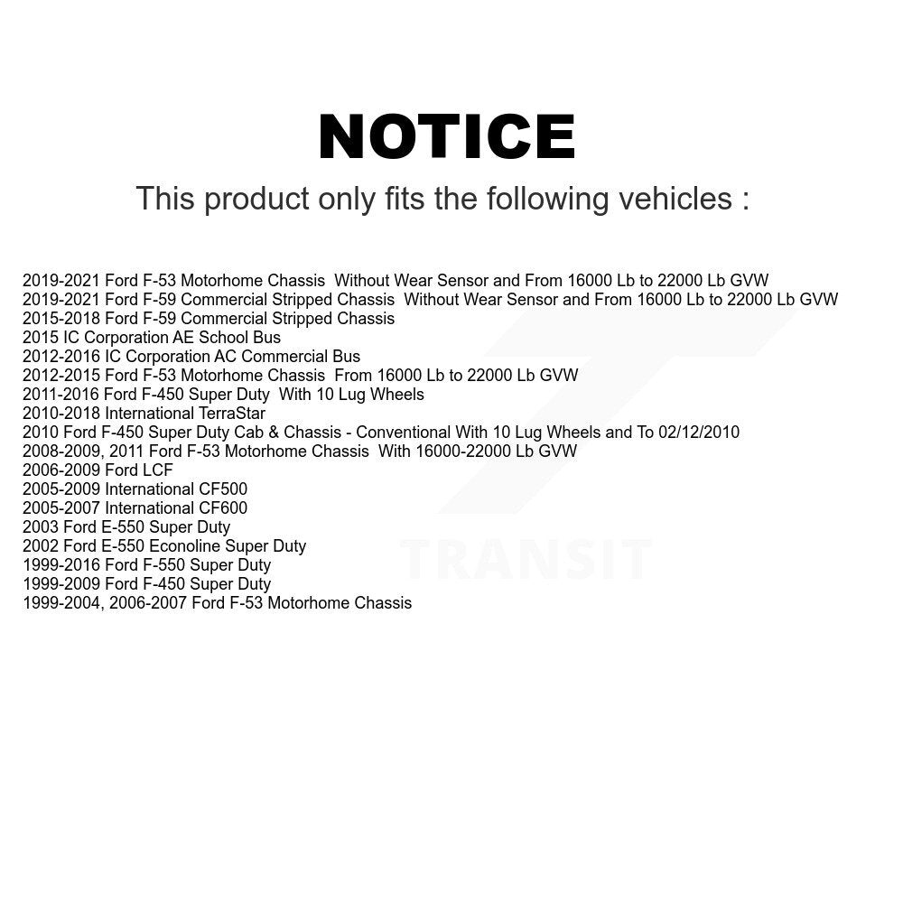Front Rear Ceramic Brake Pads Kit For Ford F-450 Super Duty F-550 F-59 Commercial Stripped Chassis International IC Corporation LCF CF500 CF600 TerraStar AE School Bus E-550 AC F-53 Motorhome Econoline KTC-100622