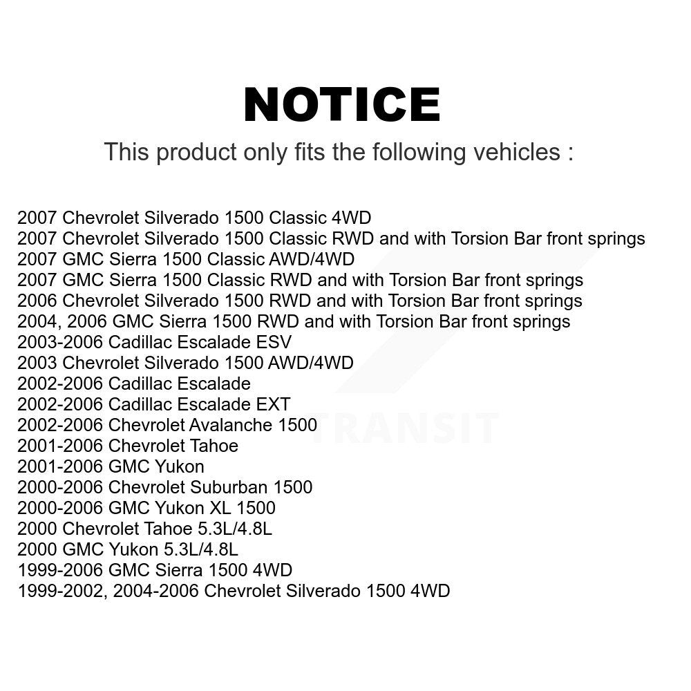 Front Suspension Control Arm And Ball Joint Assembly Stabilizer Bar Link Kit For Chevrolet Silverado 1500 GMC Tahoe Sierra Suburban Yukon Avalanche XL Cadillac Classic Escalade ESV EXT KTR-100099