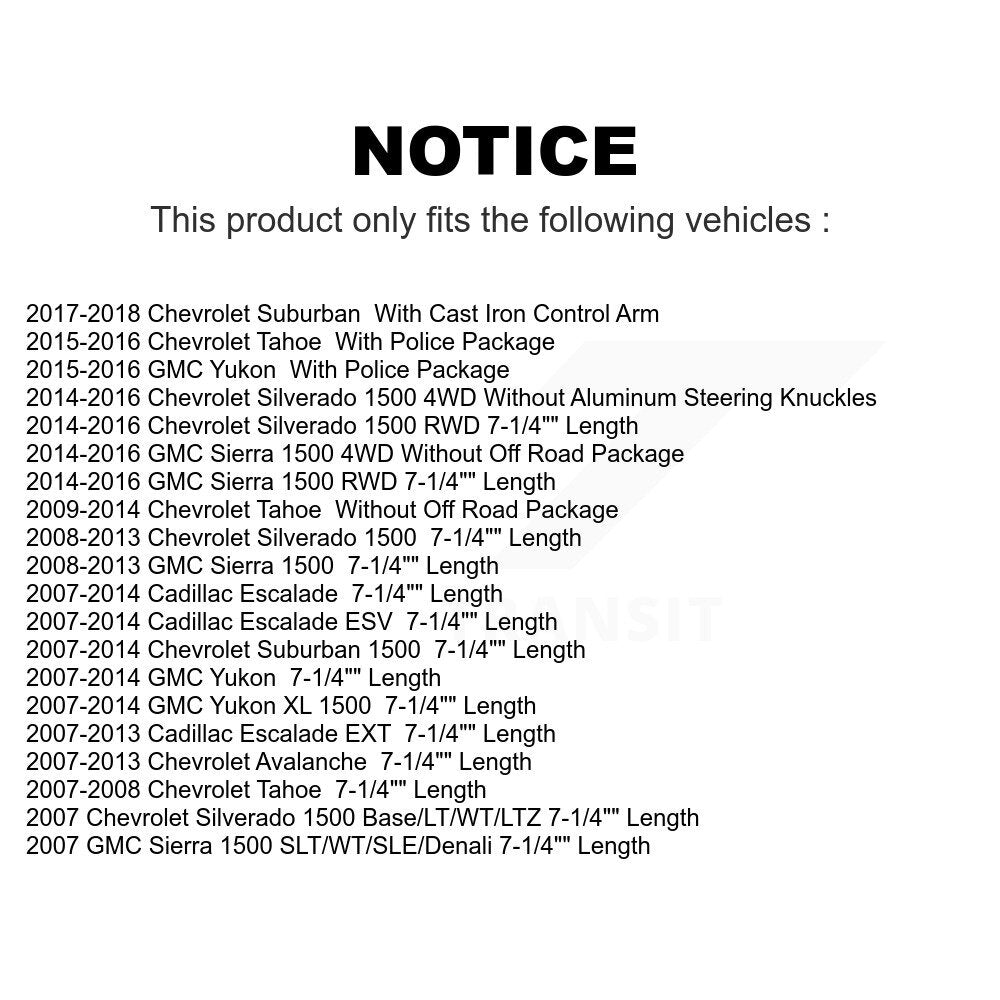 Front Suspension Control Arm And Ball Joint Assembly Stabilizer Bar Link Kit For Chevrolet Silverado 1500 GMC Sierra Tahoe Yukon Suburban Cadillac XL Avalanche Escalade ESV EXT KTR-100129