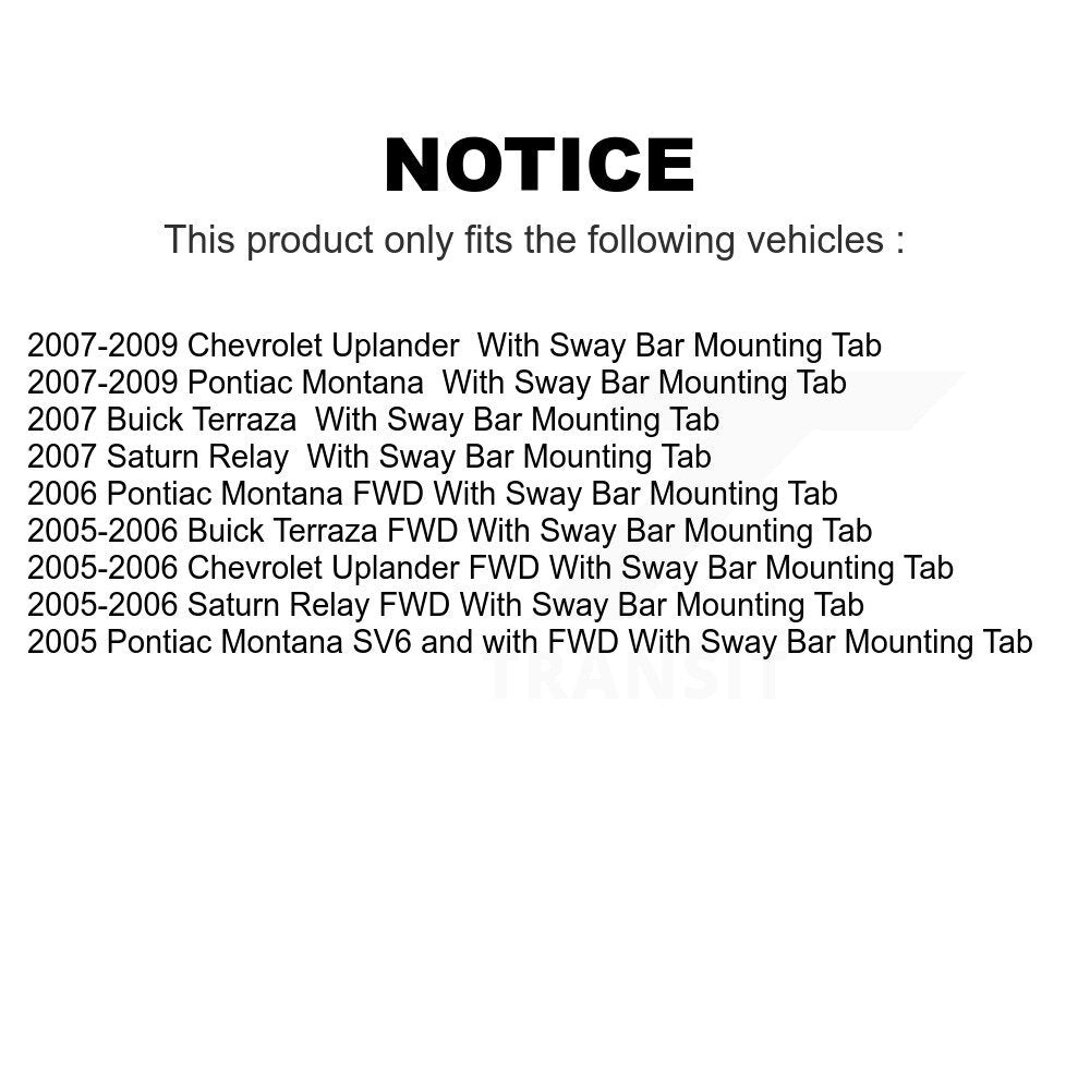 Front Suspension Control Arm And Ball Joint Assembly Stabilizer Bar Link Kit For Chevrolet Uplander Pontiac Montana Buick Terraza Saturn Relay With Sway Mounting Tab KTR-100143