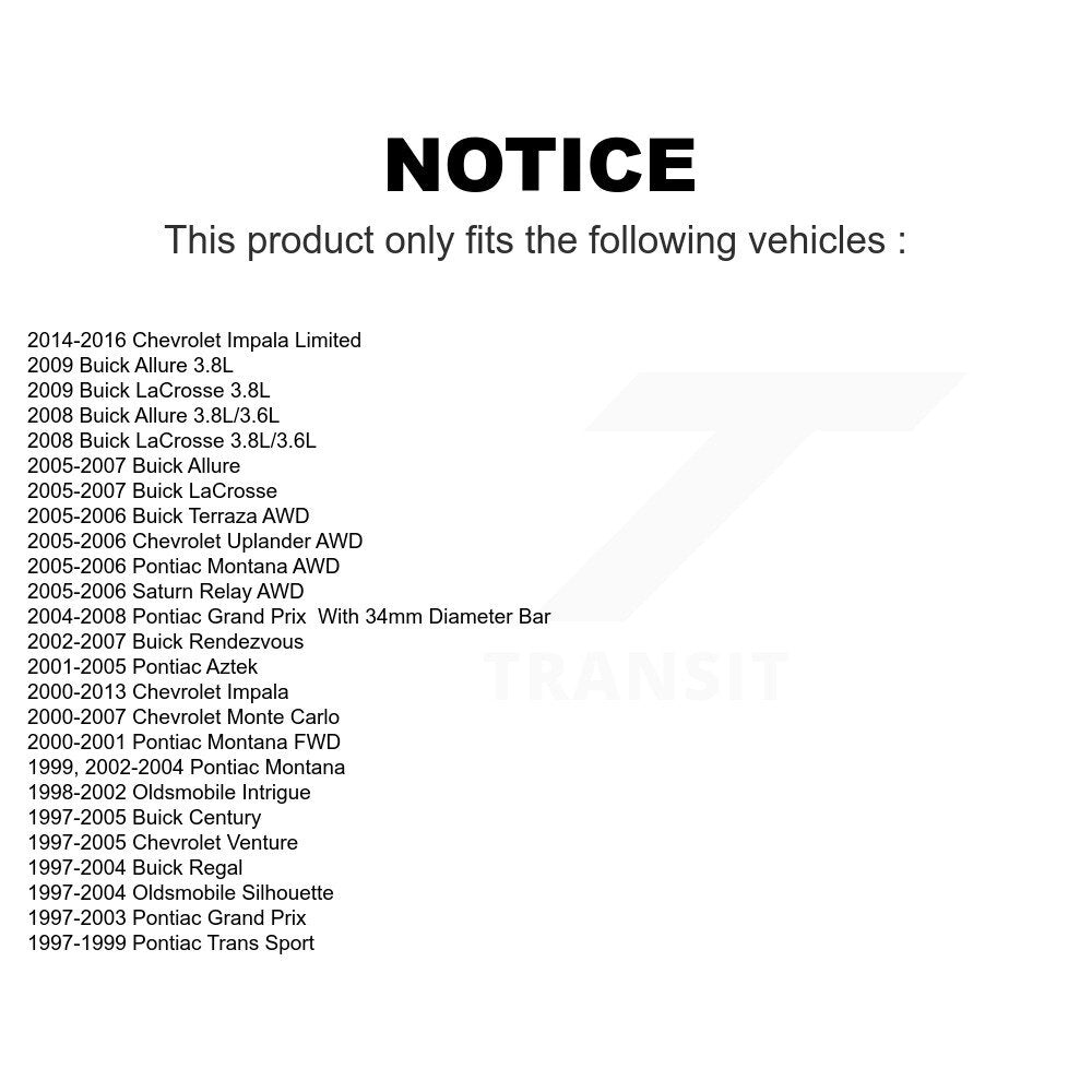 Front Suspension Stabilizer Bar Link Pair For Chevrolet Impala Buick Pontiac Grand Prix Century LaCrosse Rendezvous Monte Carlo Venture Limited Regal Montana Oldsmobile Uplander Intrigue Silhouette Aztek Terraza Saturn Relay Trans Sport Allure KTR-100661