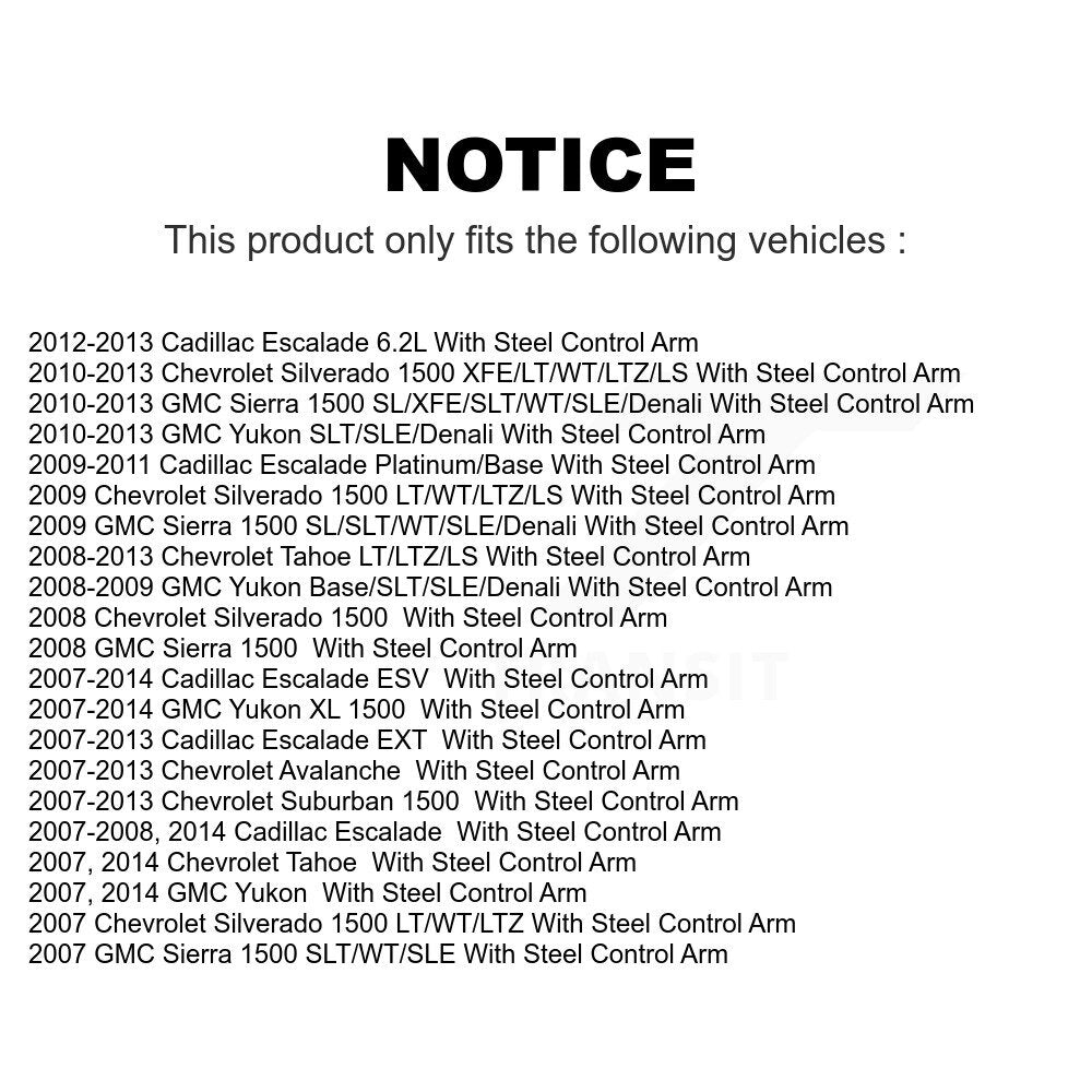 Front Suspension Ball Joint And Tie Rod End Kit For Chevrolet Silverado 1500 GMC Sierra Tahoe Suburban Yukon Cadillac XL Avalanche Escalade ESV EXT With Steel Control Arm KTR-102363