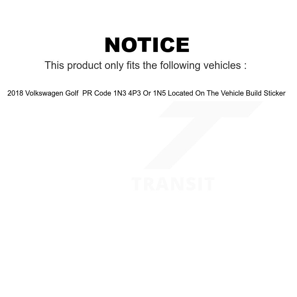 Front Steering Tie Rod End Kit For 2018 Volkswagen Golf PR Code 1N3 4P3 Or 1N5 Located On The Vehicle Build Sticker KTR-103838
