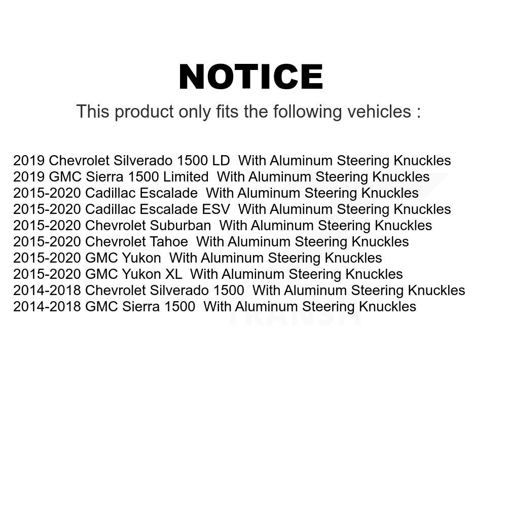 Front Suspension Control Arm And Ball Joint Assembly Kit For Chevrolet Silverado 1500 GMC Sierra Tahoe Suburban Yukon Cadillac XL Escalade ESV LD Limited With Aluminum Steering Knuckles KTR-104133