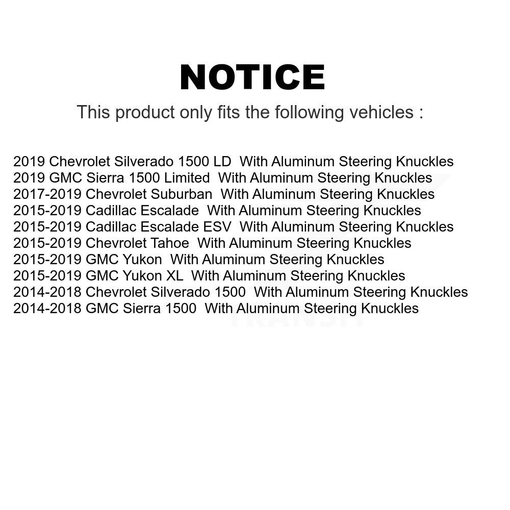 Front Suspension Control Arm And Ball Joint Assembly Steering Tie Rod End Stabilizer Bar Link Kit (8Pc) For Chevrolet Silverado 1500 GMC Sierra Tahoe Yukon Cadillac XL Suburban Escalade ESV LD Limited With Aluminum Knuckles KTR-104137