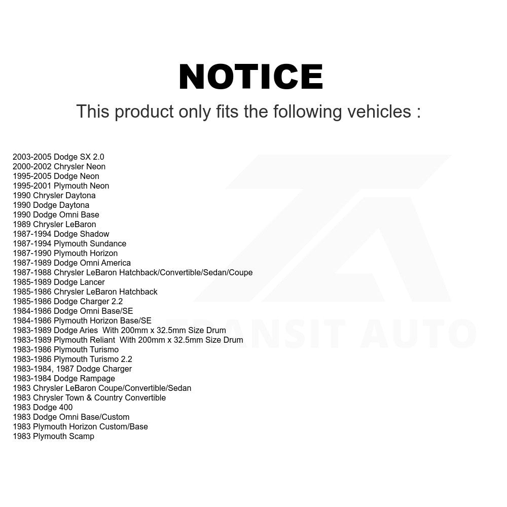 Rear Drum Brake Shoe NB-519B For Neon Dodge Plymouth Chrysler LeBaron Reliant Aries Shadow Sundance Horizon Omni Lancer Charger Rampage Daytona 400 Scamp Town & Country SX 2.0 Turismo 2.2