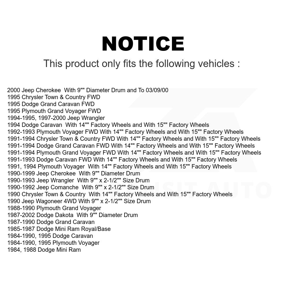 Rear Drum Brake Shoe NB-538B For Jeep Dodge Dakota Wrangler Cherokee Plymouth Caravan Voyager Grand Comanche Chrysler Town & Country Mini Ram Wagoneer